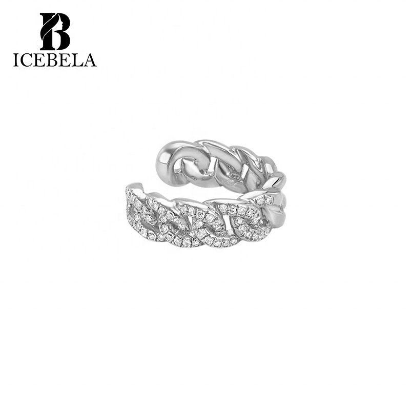 Wholesale Fine Jewelry No Piercing Jewelry Light Luxury 925 Silver Ear Cuff Clip Pave Zircon Cuban Chain Earrings For Women