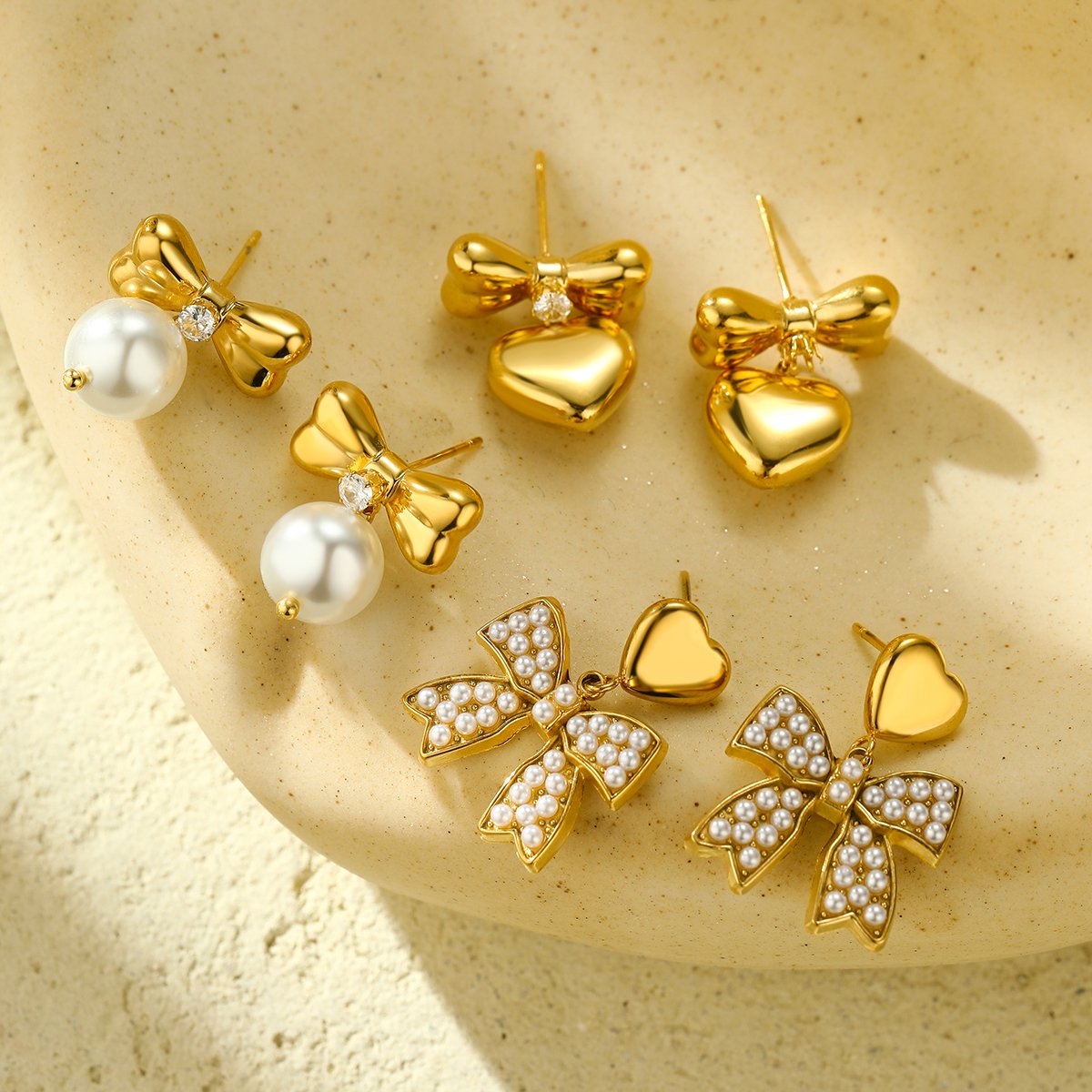 Fashion Bow Knot Drop Earring Collection Women Stainless Steel Heart Pearl Charm Hypoallergenic Earrings Y2K Trendy