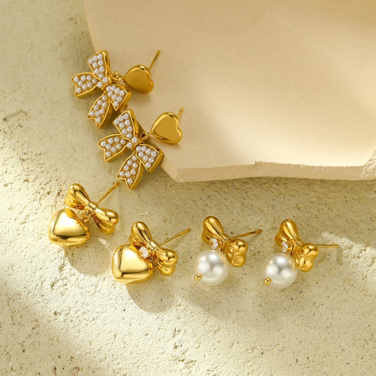 Fashion Bow Knot Drop Earring Collection Women Stainless Steel Heart Pearl Charm Hypoallergenic Earrings Y2K Trendy