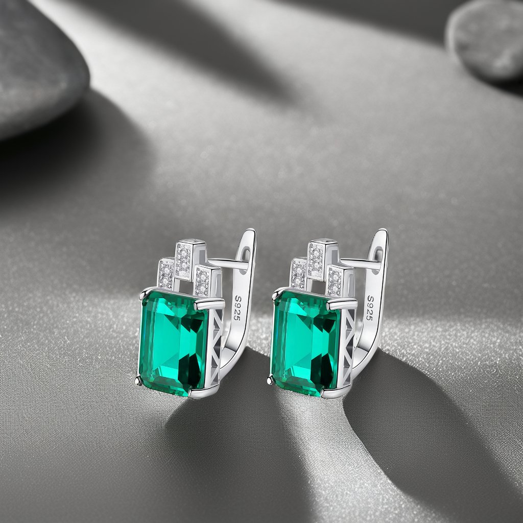 925 Sterling Silver Square Emerald Topaz Ear Cuff Gold Plated for Party Wedding Fine Jewelry Diamond Zircon Opal Stone