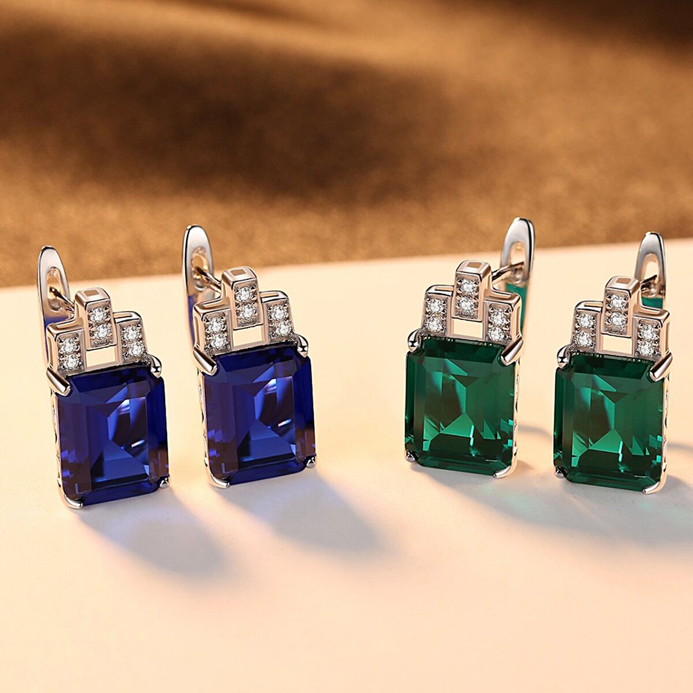 925 Sterling Silver Square Emerald Topaz Ear Cuff Gold Plated for Party Wedding Fine Jewelry Diamond Zircon Opal Stone