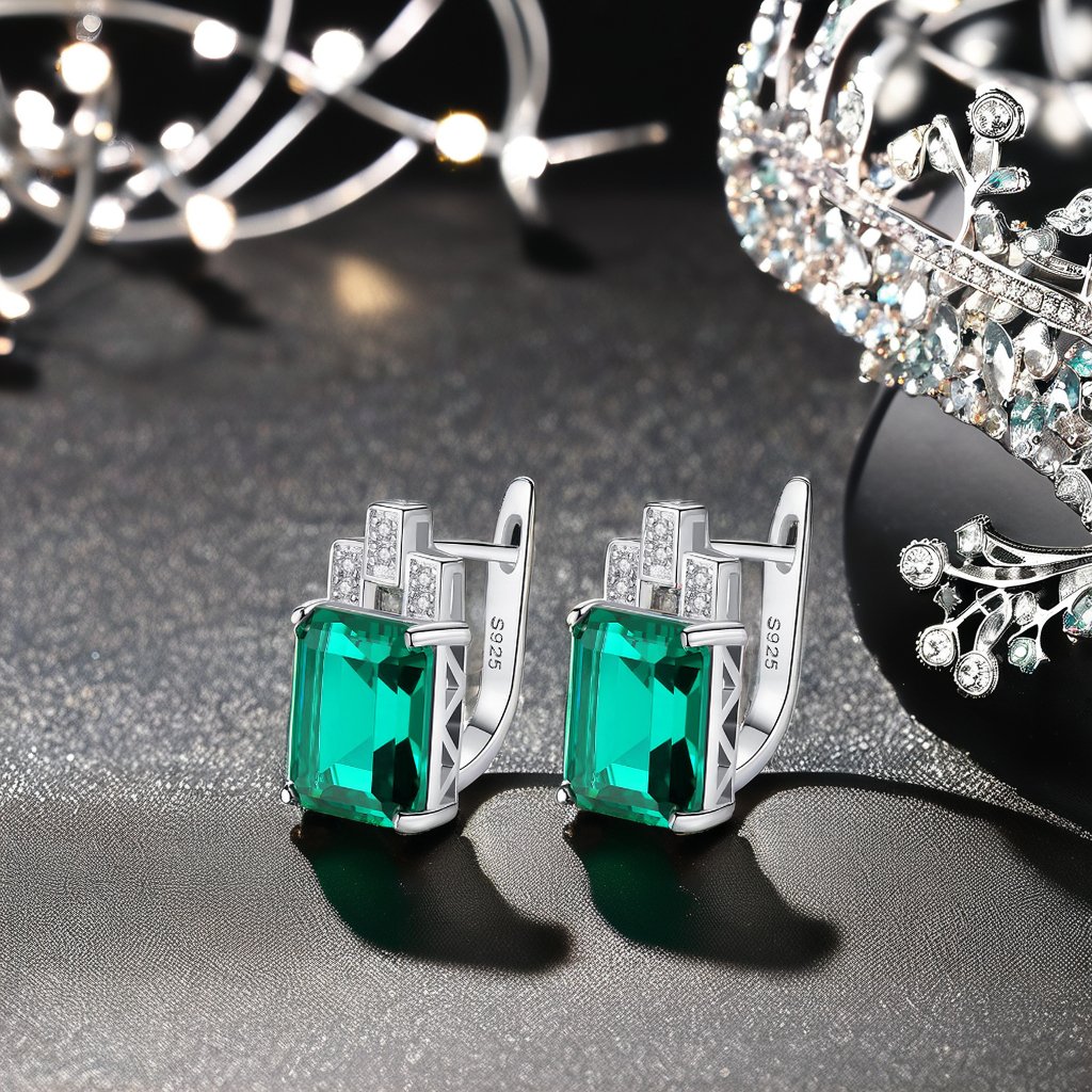 925 Sterling Silver Square Emerald Topaz Ear Cuff Gold Plated for Party Wedding Fine Jewelry Diamond Zircon Opal Stone