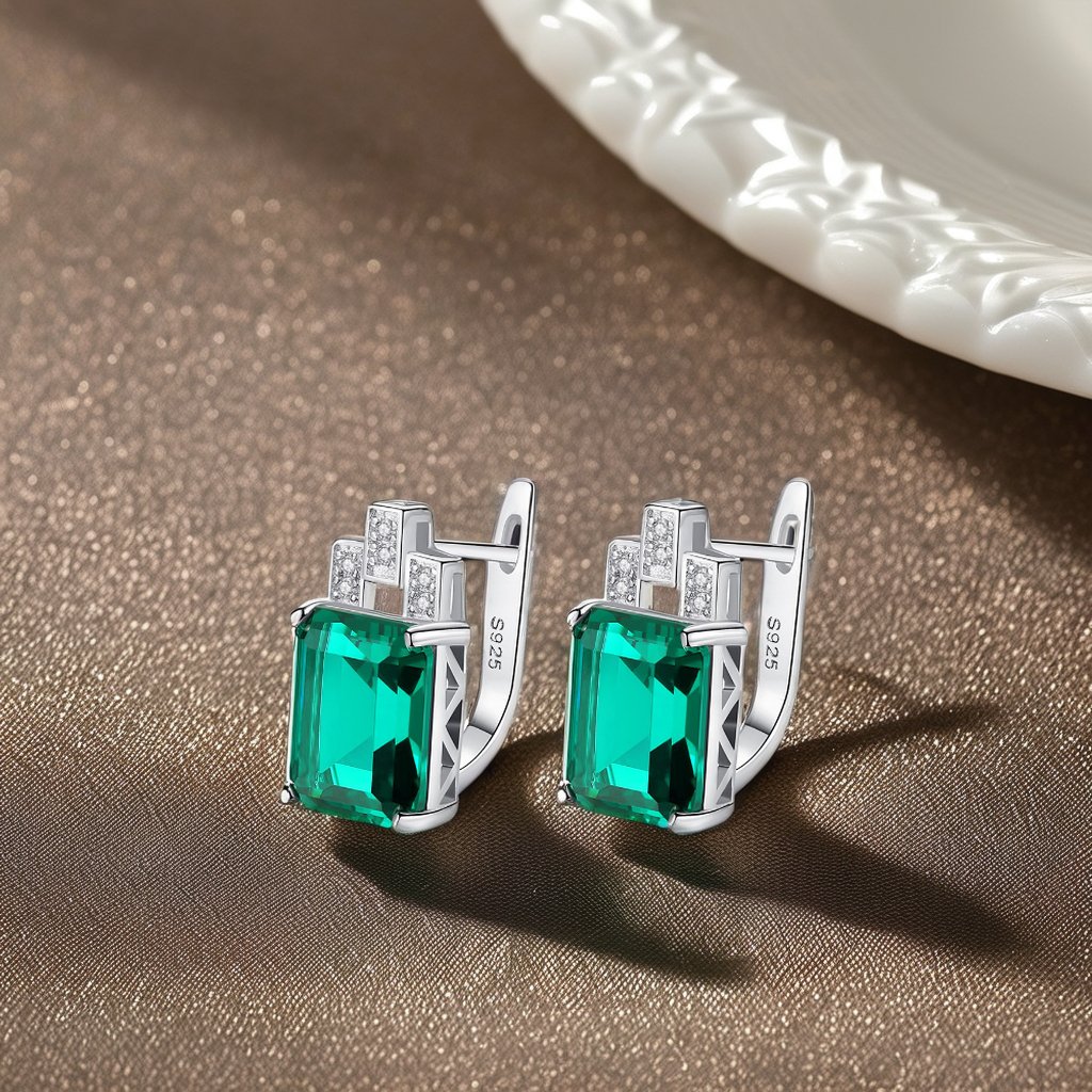 925 Sterling Silver Square Emerald Topaz Ear Cuff Gold Plated for Party Wedding Fine Jewelry Diamond Zircon Opal Stone