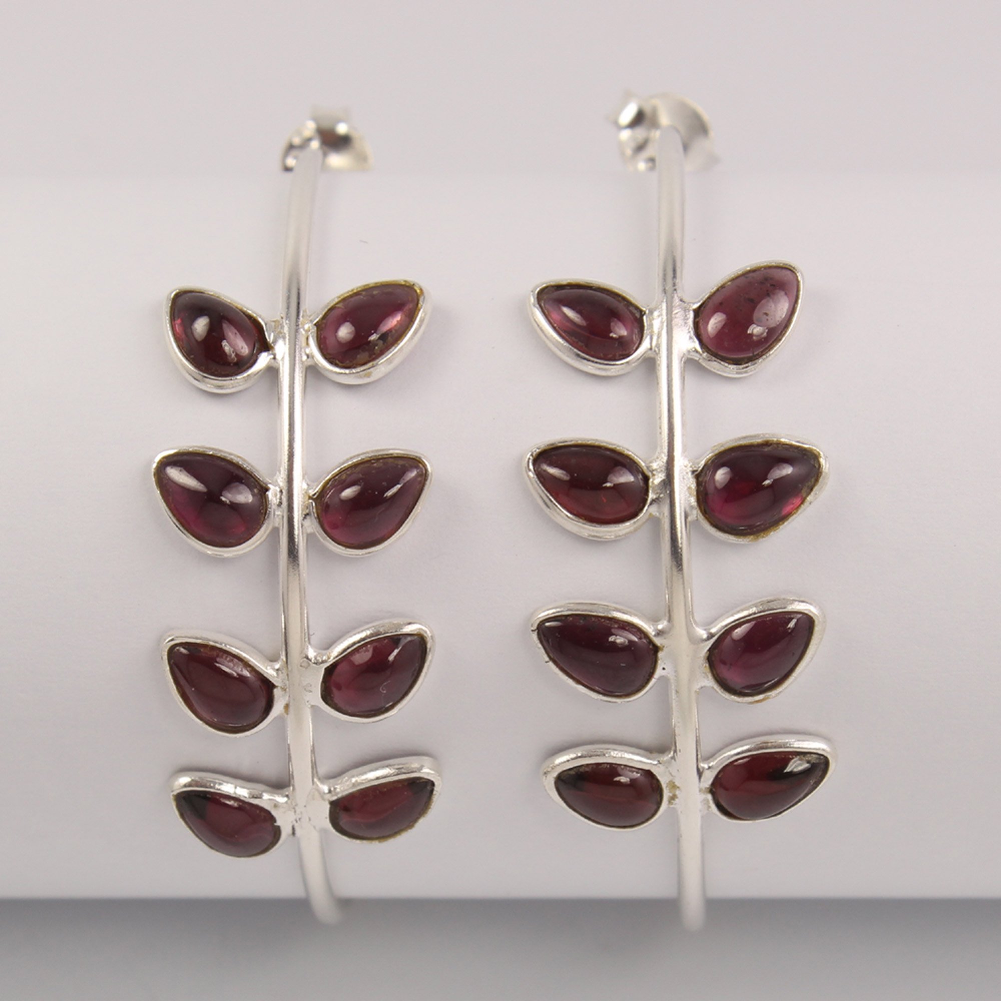 Trending Hoop style large cuff leaf style Stud Earrings 925 Solid Sterling Silver garnet stones 4x6 mm Pear Shaped