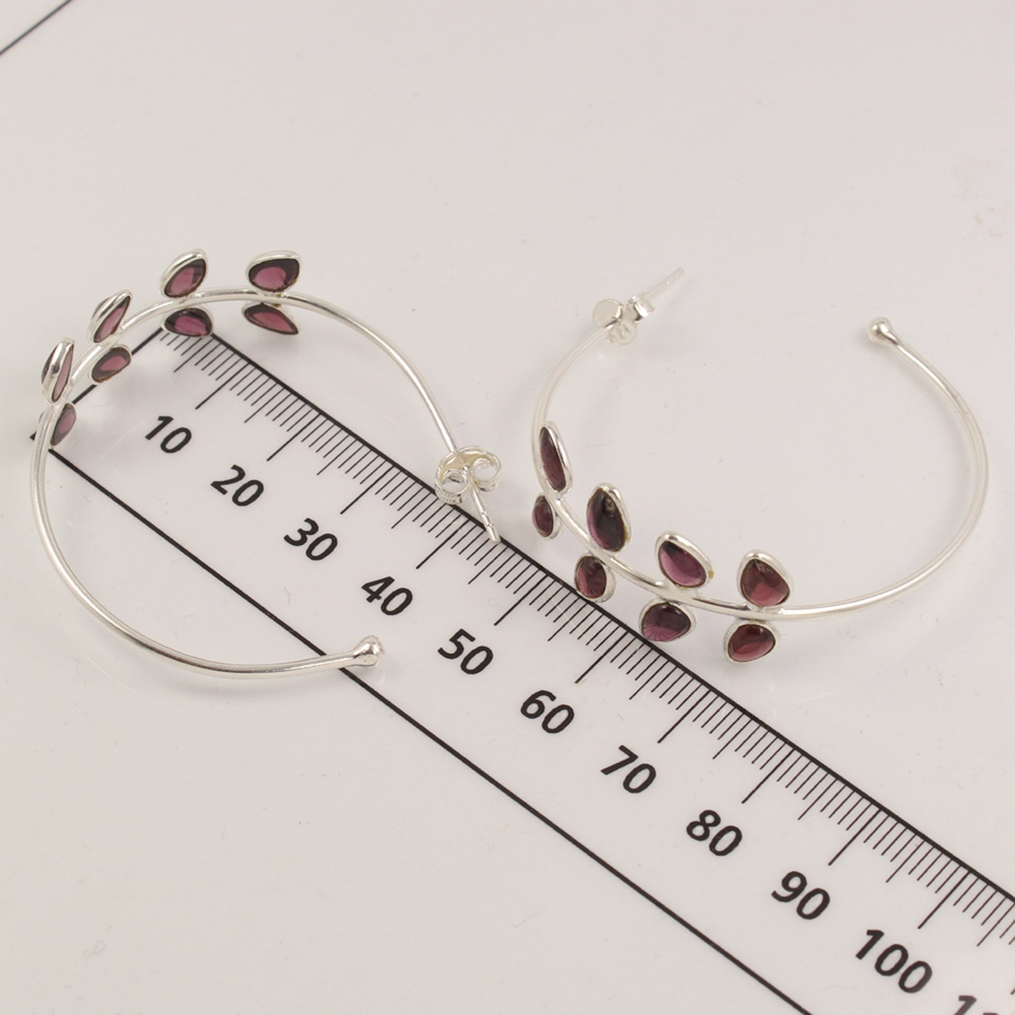 Trending Hoop style large cuff leaf style Stud Earrings 925 Solid Sterling Silver garnet stones 4x6 mm Pear Shaped