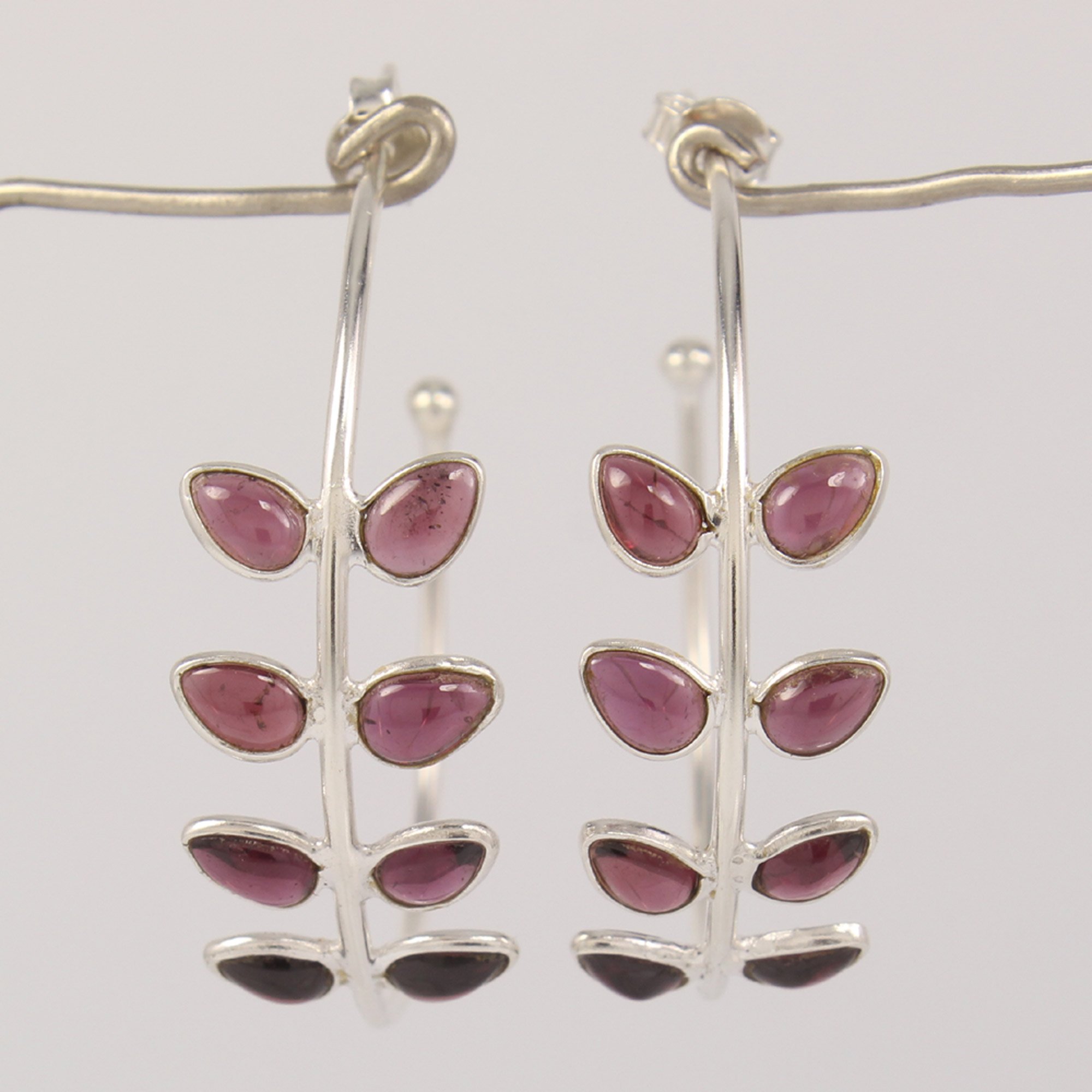 Trending Hoop style large cuff leaf style Stud Earrings 925 Solid Sterling Silver garnet stones 4x6 mm Pear Shaped