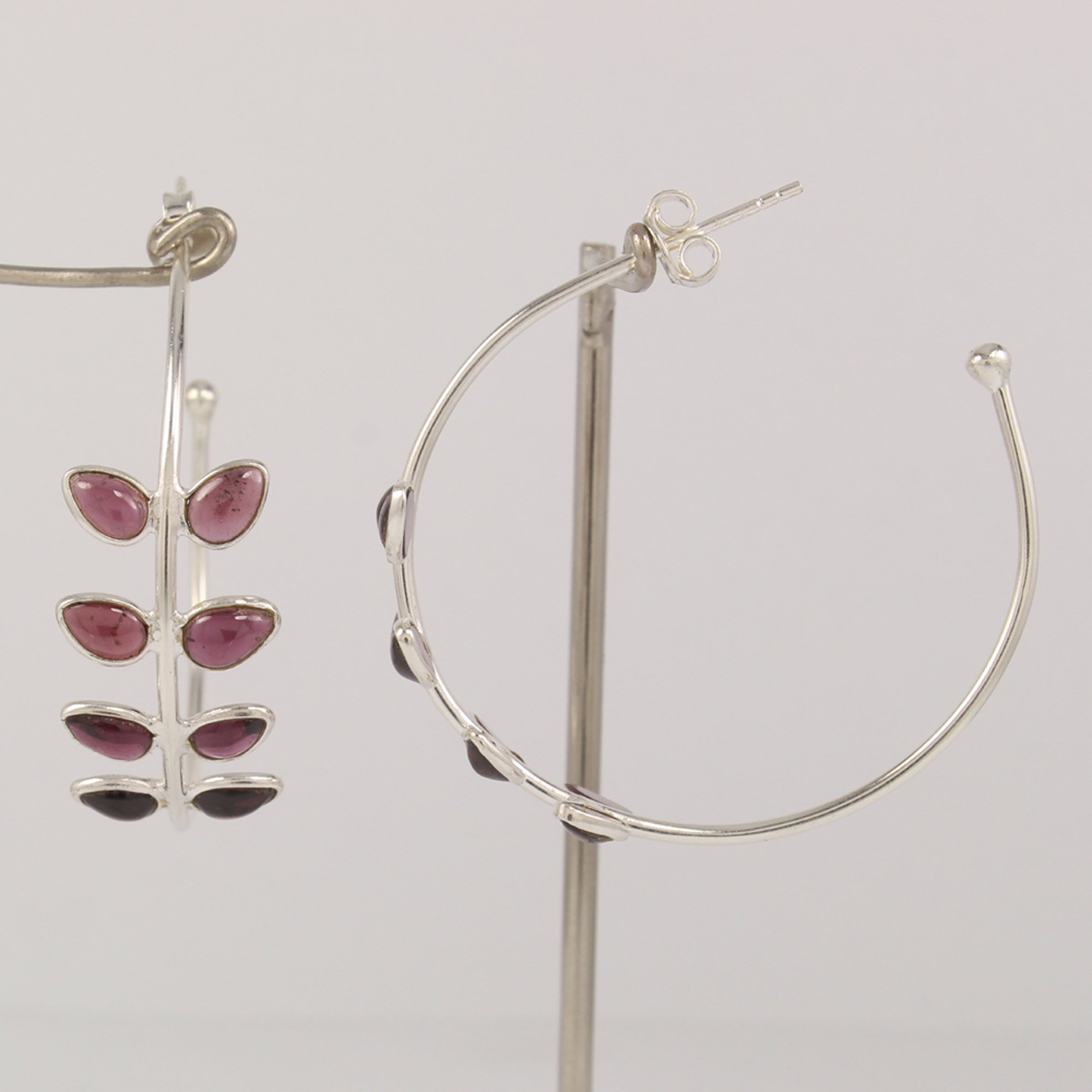 Trending Hoop style large cuff leaf style Stud Earrings 925 Solid Sterling Silver garnet stones 4x6 mm Pear Shaped