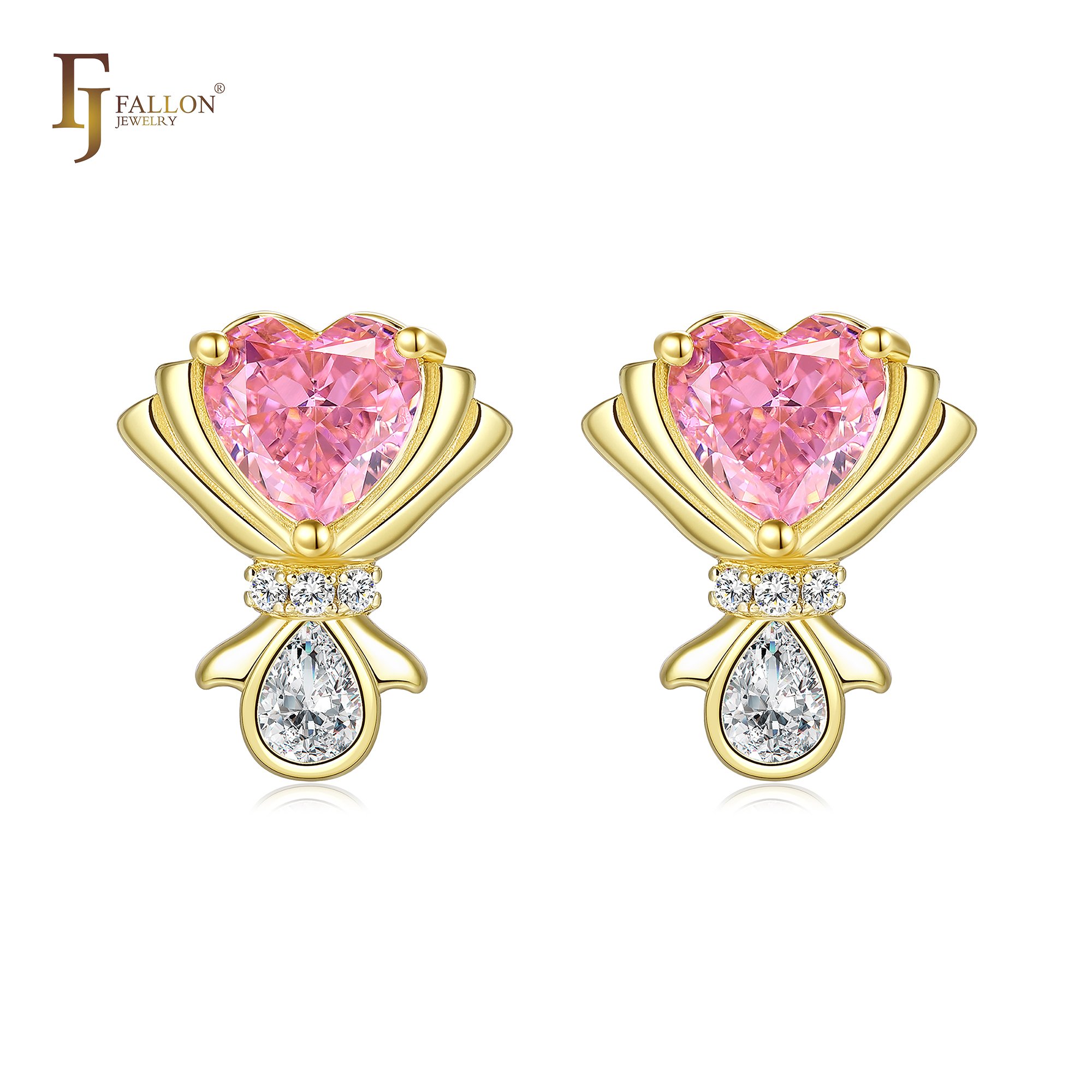S925 AAAAA CZ Stone Original Design Luxury Party Jewelry Gift Heart Shape Stone 14K Gold Plated Sterling Silver Stud Earrings