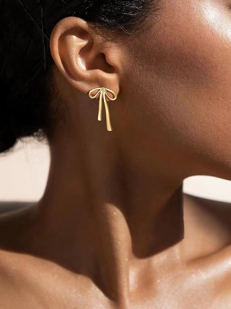 925 Sterling Silver Back Ribbon Knot Stud Earrings, Daily Jewelry Accessories Valentine's Gift