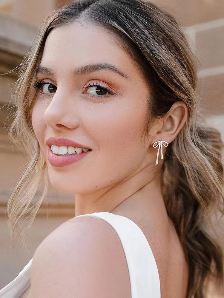 925 Sterling Silver Back Ribbon Knot Stud Earrings, Daily Jewelry Accessories Valentine's Gift