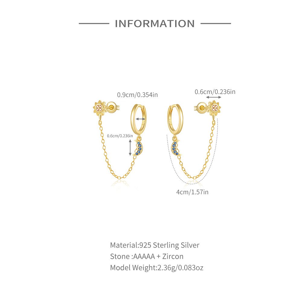 New Design Fashion S925 Sterling SIlver Single Gold Filled CZ Zircon Clip Tassel Earring Jewelry for women