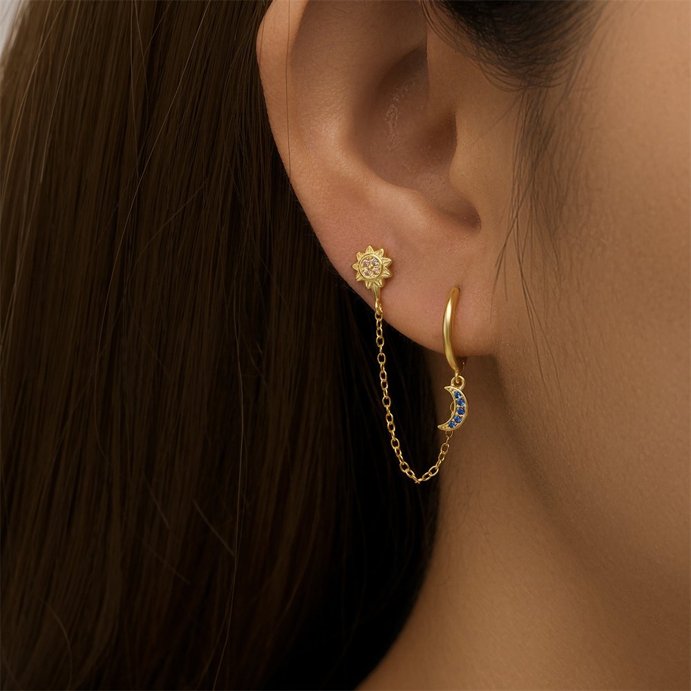 New Design Fashion S925 Sterling SIlver Single Gold Filled CZ Zircon Clip Tassel Earring Jewelry for women