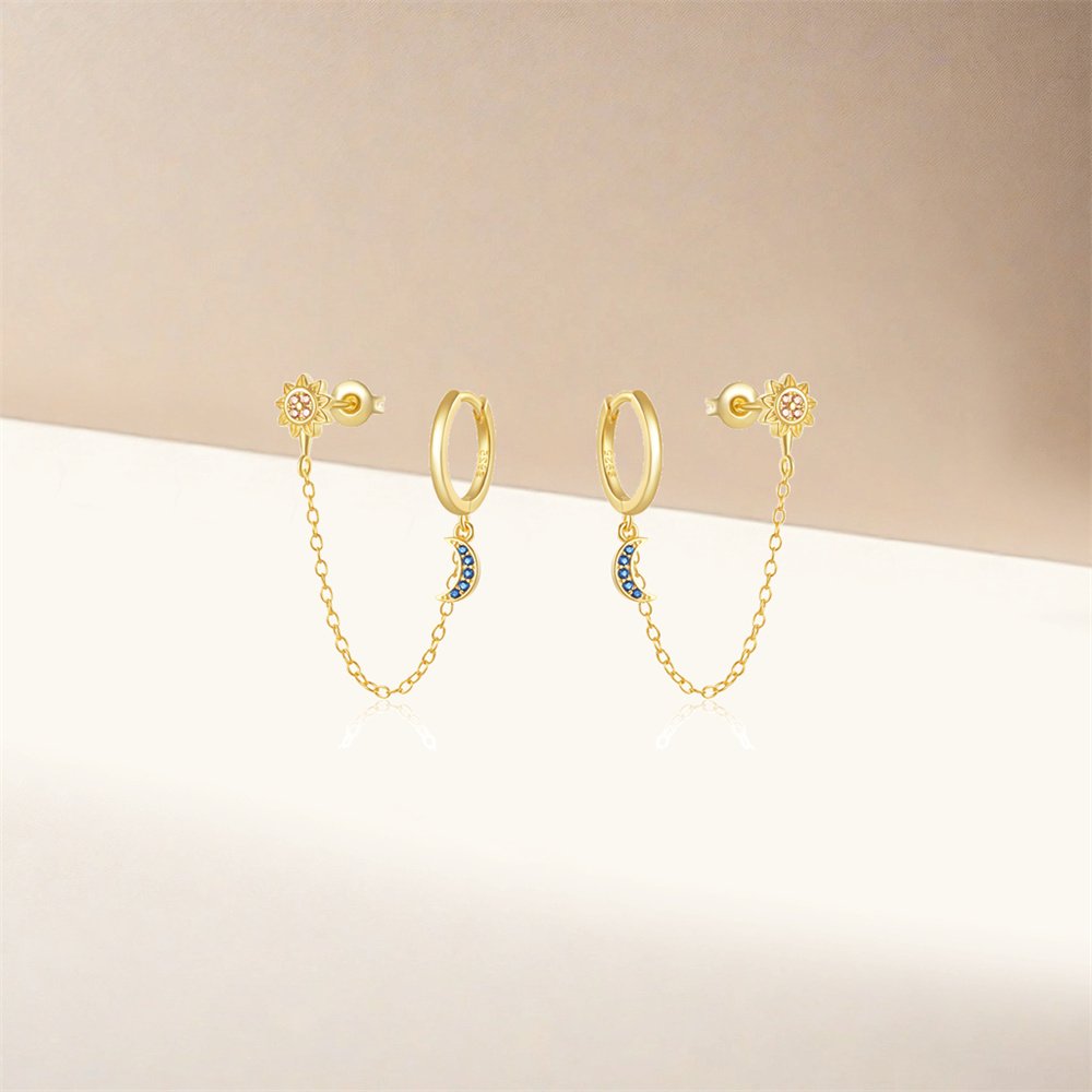 New Design Fashion S925 Sterling SIlver Single Gold Filled CZ Zircon Clip Tassel Earring Jewelry for women