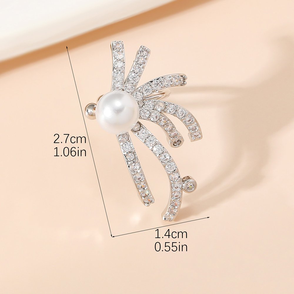 Fashions Ear Bone Cuff Earrings Pearl Jewelry Earrings Clip Silver Plated Cubic Zirconia Vintage for Men Women Brass Flower