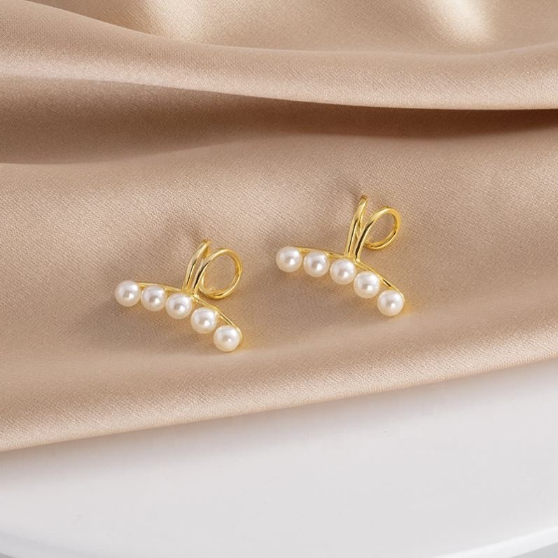 fashion earrings jewelry 925 sterling silver pearl ear cuff earrings gold plated small pearl earrings women silver jewelry