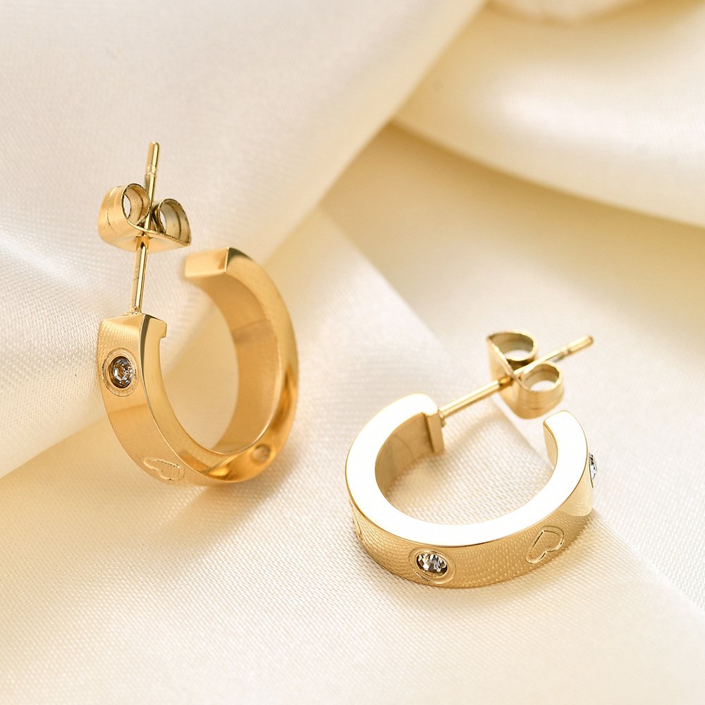2024 New Trendy Ins Fashion Geometric U-shaped Earrings Stainless Steel Love Heart Ear stud Cuff Earrings Women