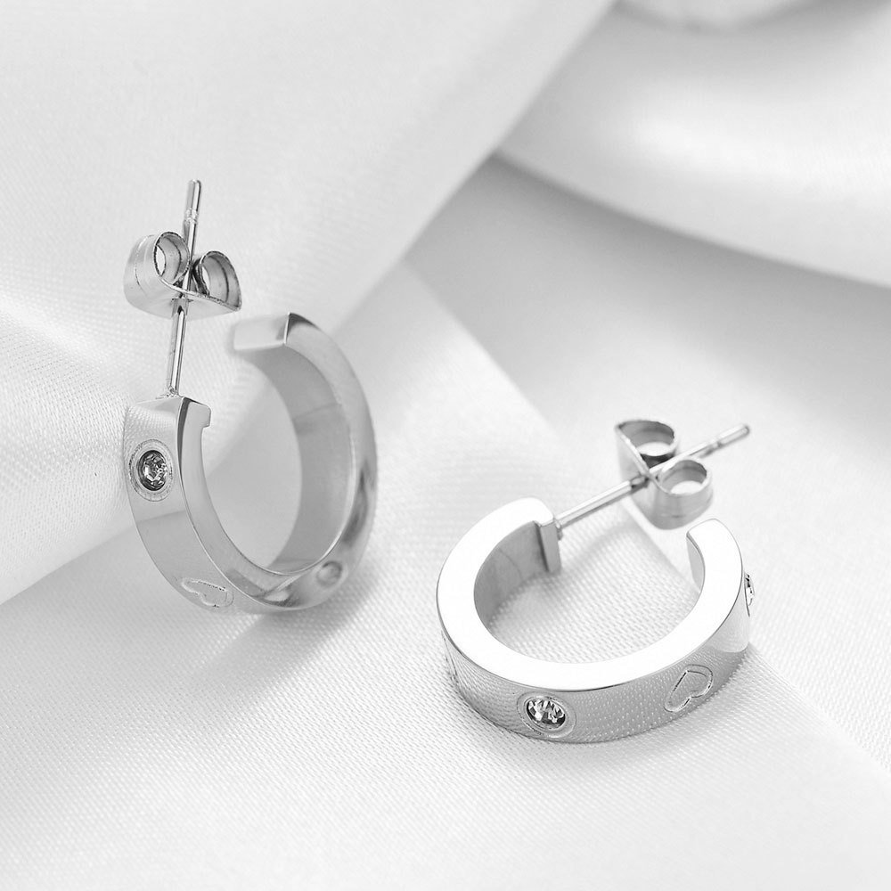 2024 New Trendy Ins Fashion Geometric U-shaped Earrings Stainless Steel Love Heart Ear stud Cuff Earrings Women