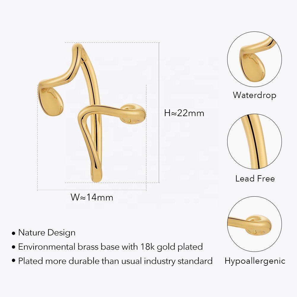Original Design 18K Gold Plated Brass Jewelry New In Geometric Water Drop Ear Clip For Women Gift Earrings E221476