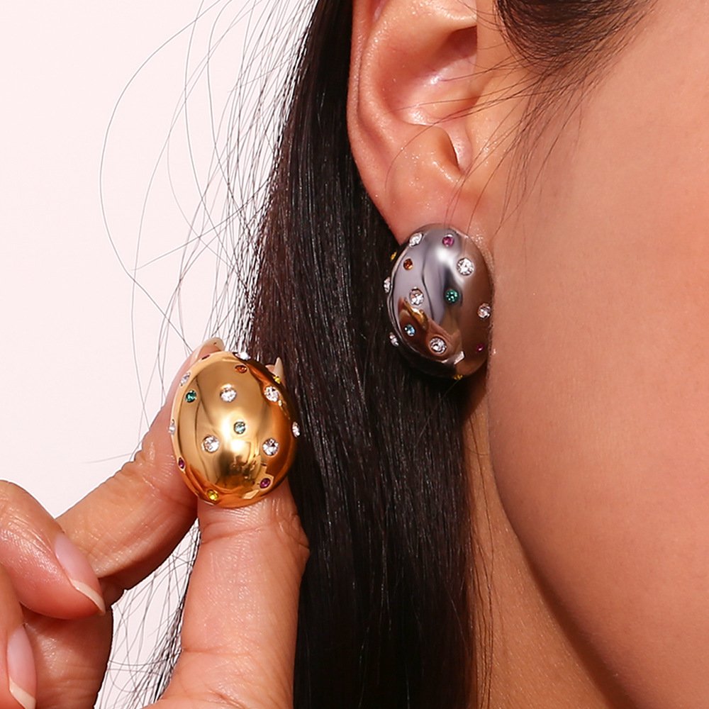 Stainless Steel 18k Gold Plated Fine Colorful zircon oval stud Earrings Women Accessories