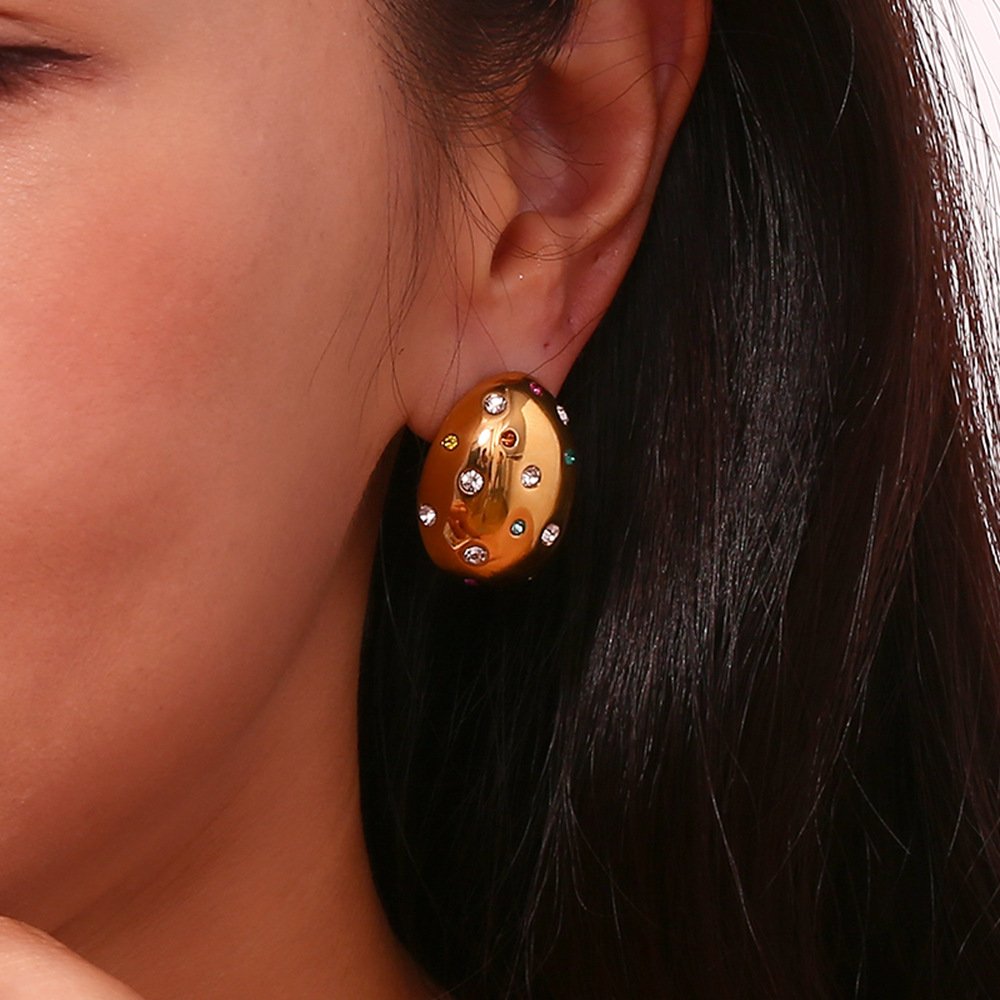 Stainless Steel 18k Gold Plated Fine Colorful zircon oval stud Earrings Women Accessories