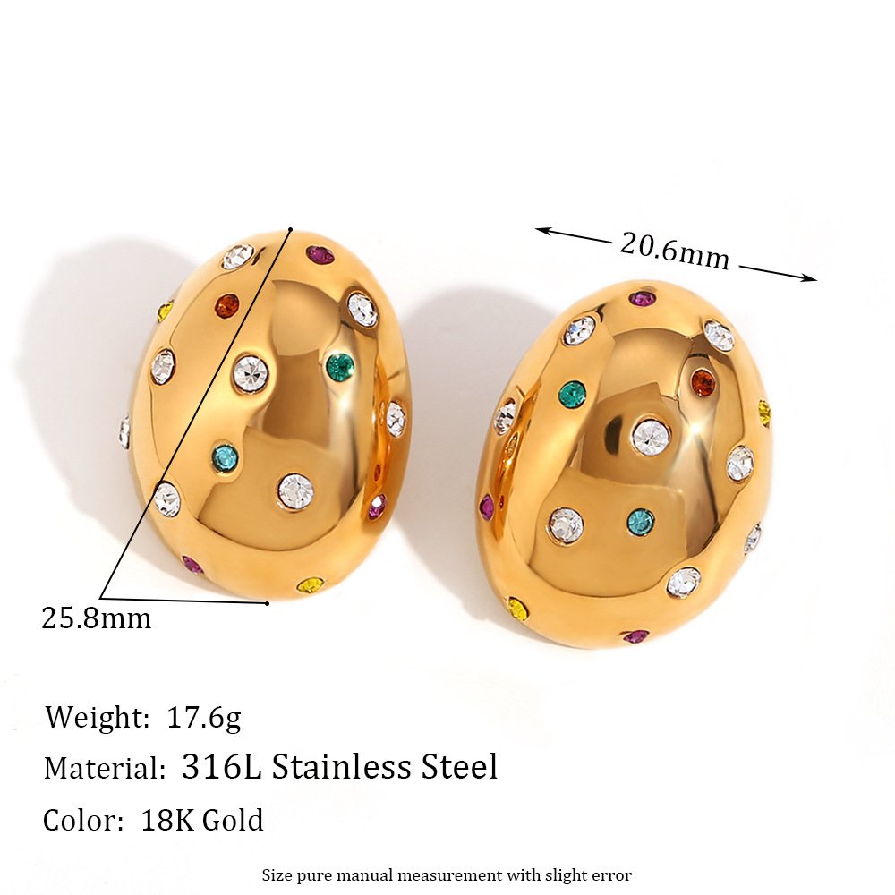 Stainless Steel 18k Gold Plated Fine Colorful zircon oval stud Earrings Women Accessories
