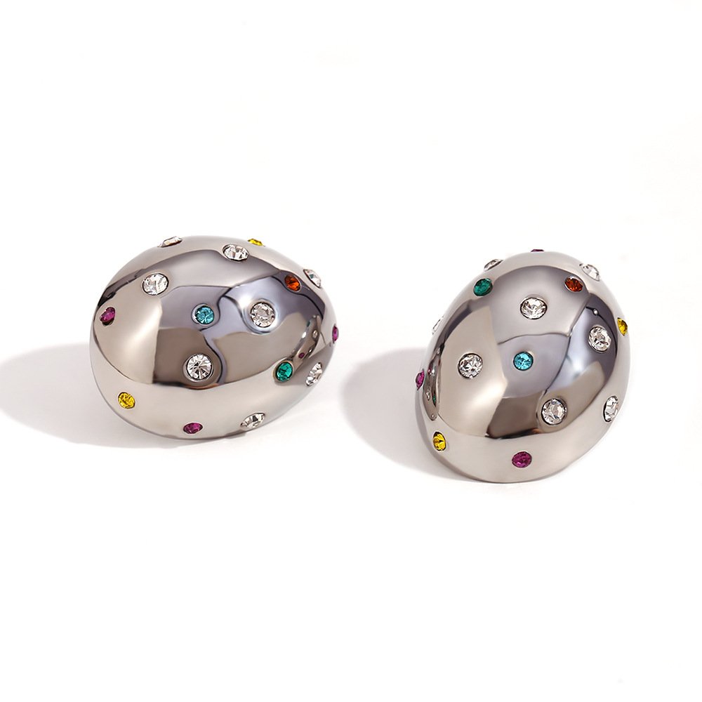 Stainless Steel 18k Gold Plated Fine Colorful zircon oval stud Earrings Women Accessories