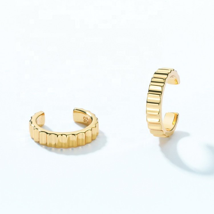 Women Fine Jewelry 925 Sterling Silver Gold Plated Ear Cuff Simple Cartilage Cuff Earrings