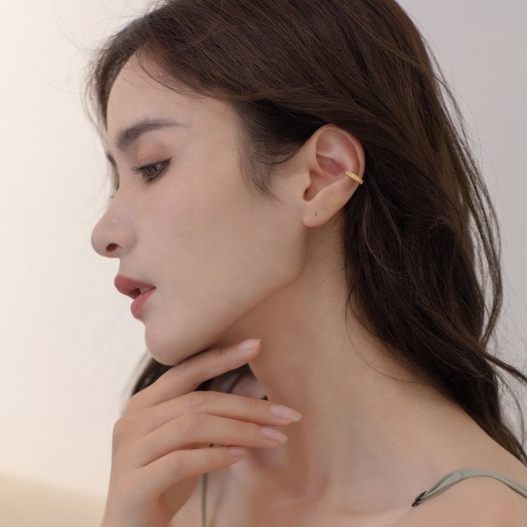 Women Fine Jewelry 925 Sterling Silver Gold Plated Ear Cuff Simple Cartilage Cuff Earrings