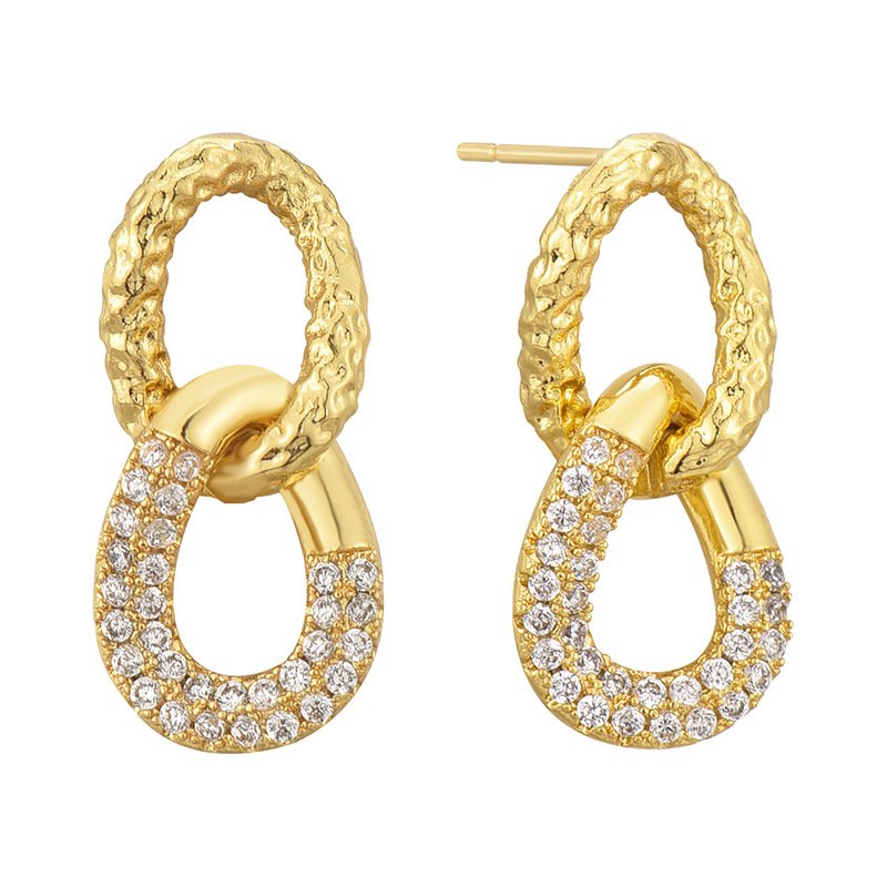 2024 Luxury Geometrical Double Layer Circle Crystal Stud Dangle Earrings Gold Plated Copper Jewelry Zircon Main Material Brass
