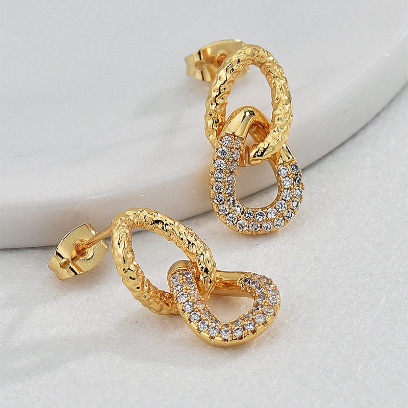2024 Luxury Geometrical Double Layer Circle Crystal Stud Dangle Earrings Gold Plated Copper Jewelry Zircon Main Material Brass