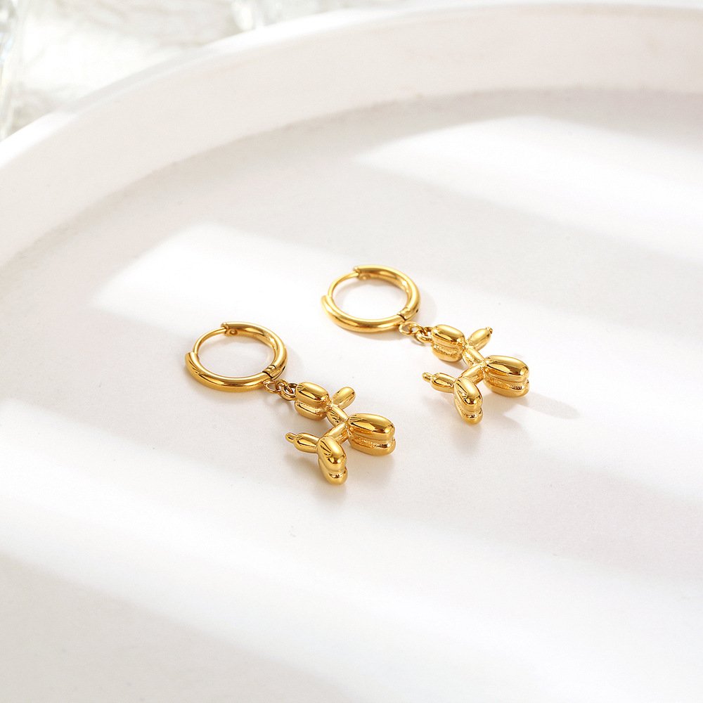 Cute Puppy Dog Drop Earrings Stainless Steel Non Tarnish Waterproof PVD Gold Plated Balloon Animal Jewelry Wholesaler