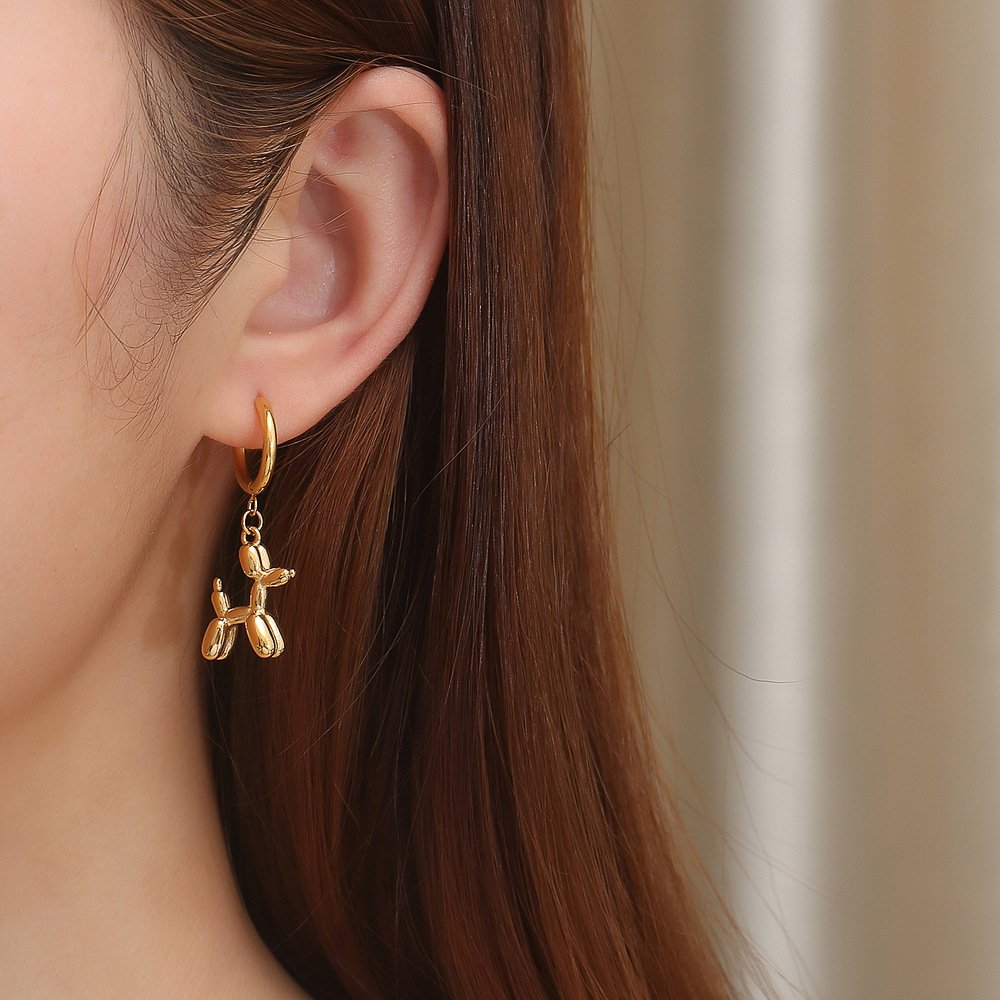 Cute Puppy Dog Drop Earrings Stainless Steel Non Tarnish Waterproof PVD Gold Plated Balloon Animal Jewelry Wholesaler