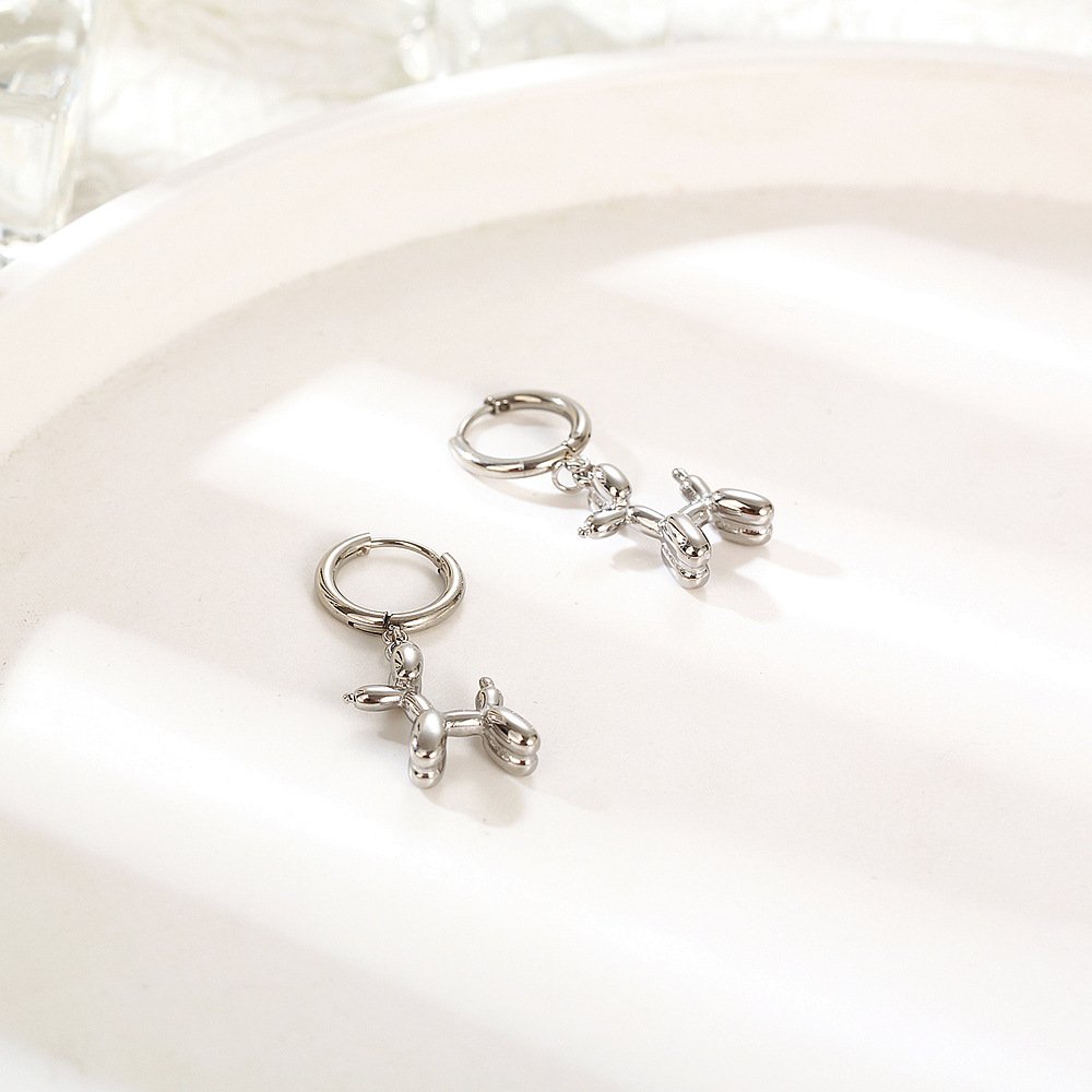 Cute Puppy Dog Drop Earrings Stainless Steel Non Tarnish Waterproof PVD Gold Plated Balloon Animal Jewelry Wholesaler