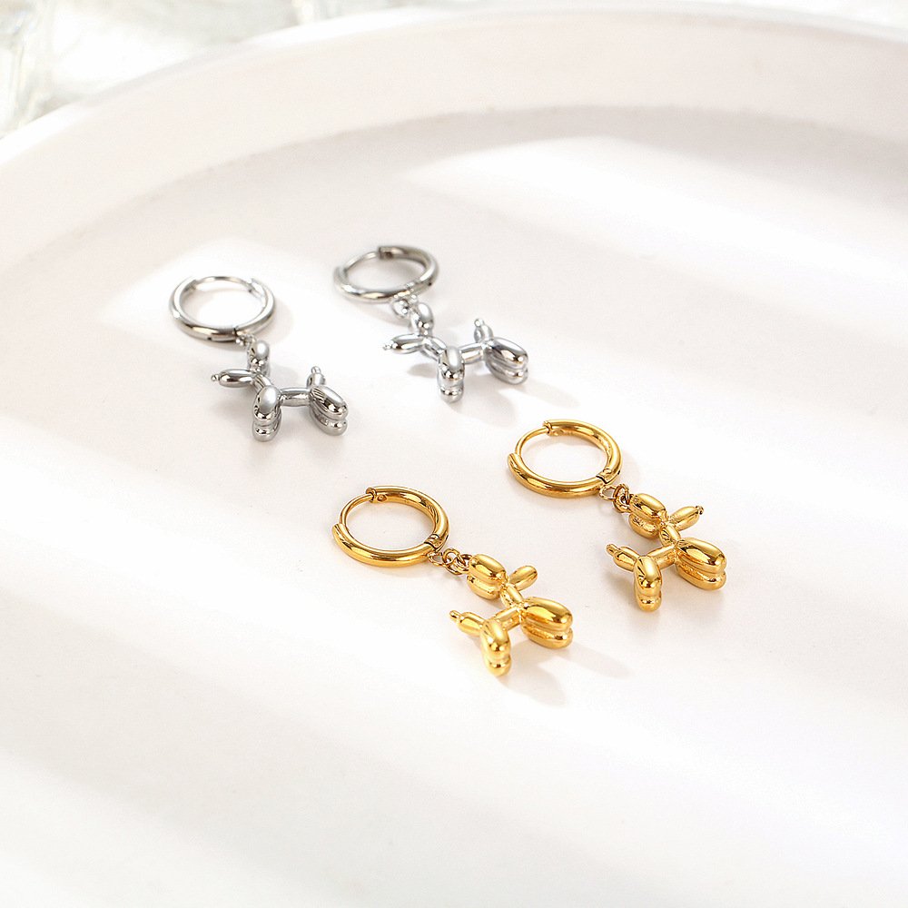 Cute Puppy Dog Drop Earrings Stainless Steel Non Tarnish Waterproof PVD Gold Plated Balloon Animal Jewelry Wholesaler