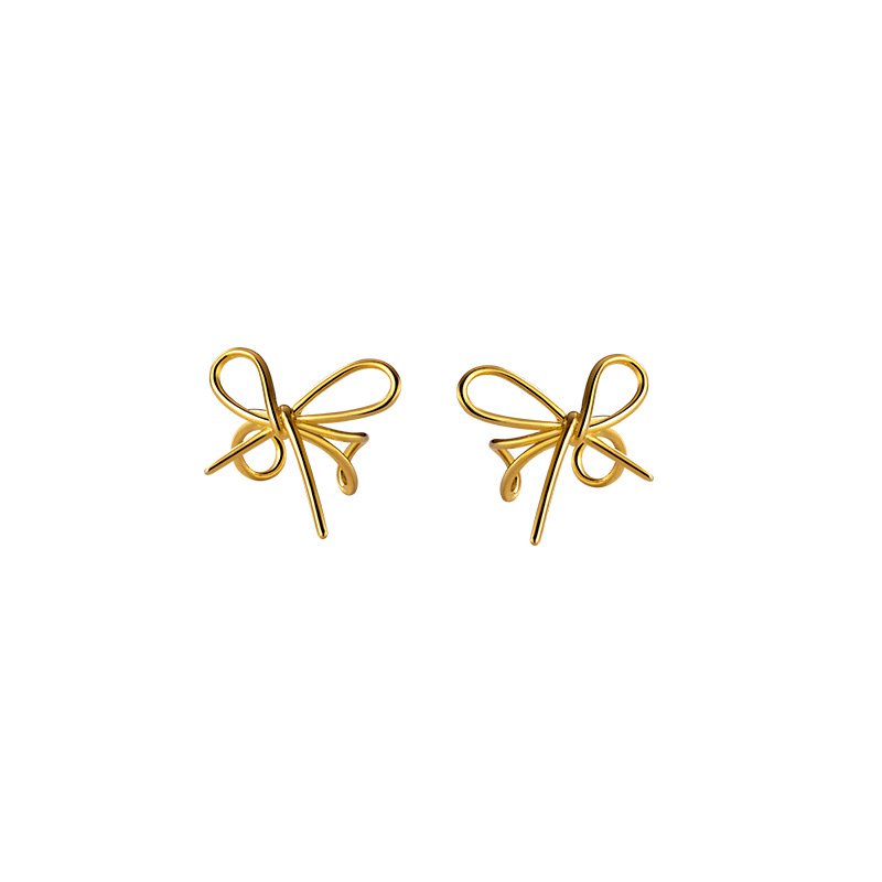 Fashion 925 Sterling Silver No Piercing Ear Bone Cuffs Earings Bowknot Shape Gold Plated Clip on Earrings Jewelry for Women