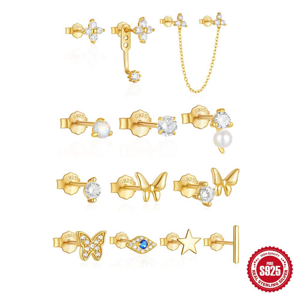 Women Luxury Sliver Earring Sets Butterfly Star 925 sterling silver pearl earring Jewelry Fine 2024