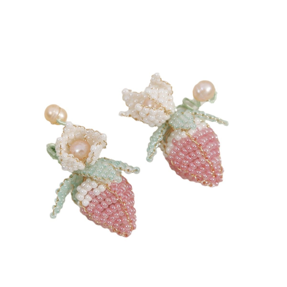 Strawberry Earrings Super Fairy French Vintage Pink Fruit Beaded Earrings Premium Feeling Niche Design Pearl Earrings Sweet Ins