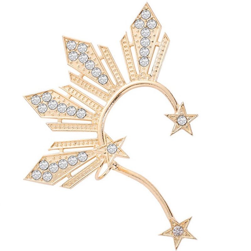 Fashion Diamond Stones Punk Trendy Gold-Plated Fan-Shaped Philippine Sun Stars Miss World Earring Cuff Jewelry