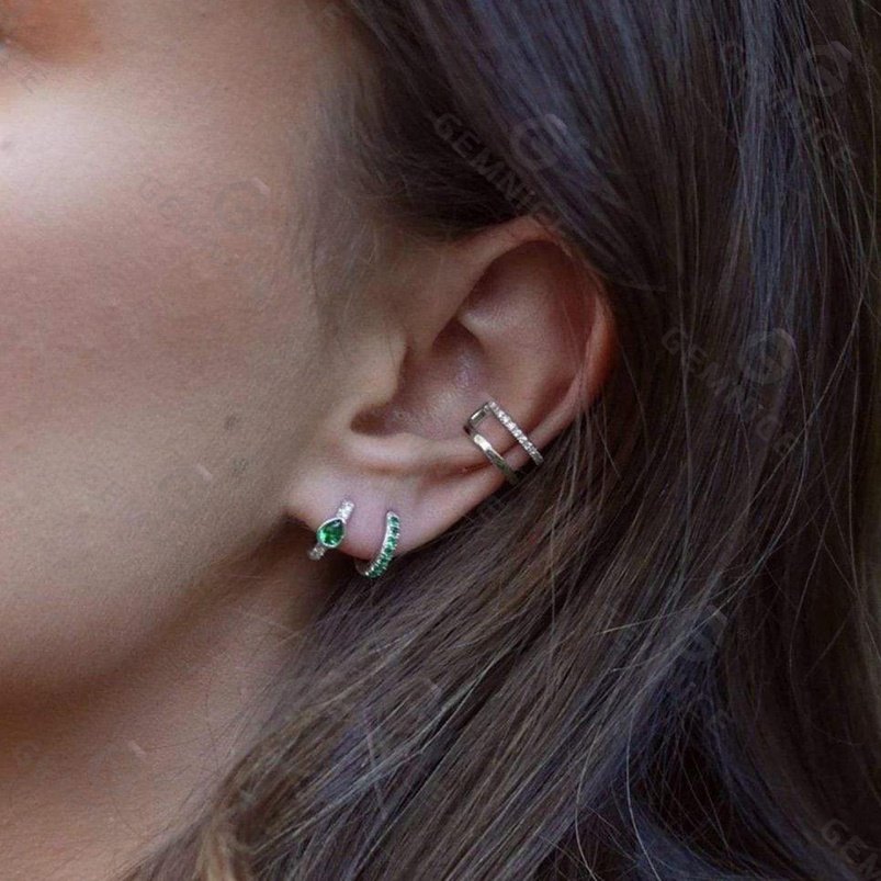 Gemnel 925 sterling silver 14k gold plated zircon double c ear cuff earrings for women