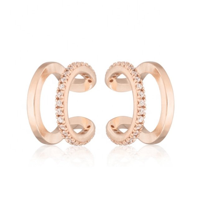 Gemnel 925 sterling silver 14k gold plated zircon double c ear cuff earrings for women