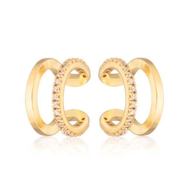 Gemnel 925 sterling silver 14k gold plated zircon double c ear cuff earrings for women