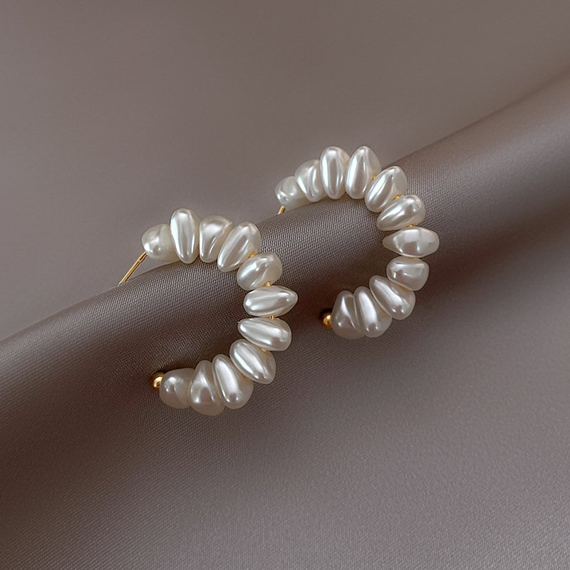 luxury Beaded Cuff Earrings 925 sliver C-shaped Imitation baroque pearl Hoop Huggie stud Earring for woman
