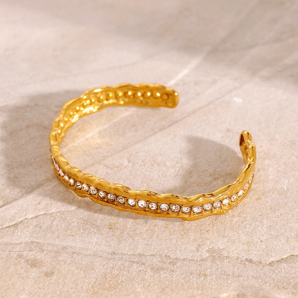 Fashion Luxury Jewelry Fine Zircon Bangles Stainless Steel 18k Gold Plated Waterproof Moissanite Cz Stone Bangle For Women