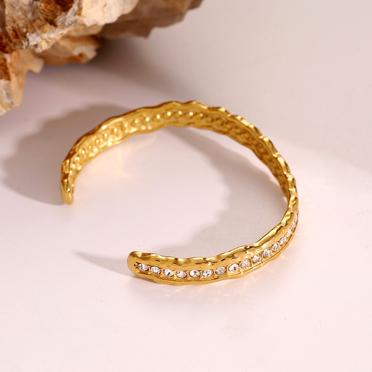 Fashion Luxury Jewelry Fine Zircon Bangles Stainless Steel 18k Gold Plated Waterproof Moissanite Cz Stone Bangle For Women