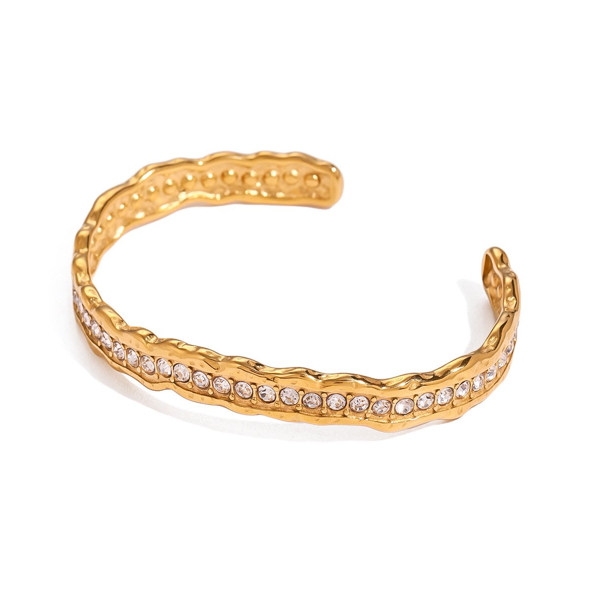 Fashion Luxury Jewelry Fine Zircon Bangles Stainless Steel 18k Gold Plated Waterproof Moissanite Cz Stone Bangle For Women