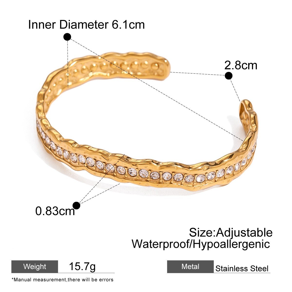 Fashion Luxury Jewelry Fine Zircon Bangles Stainless Steel 18k Gold Plated Waterproof Moissanite Cz Stone Bangle For Women