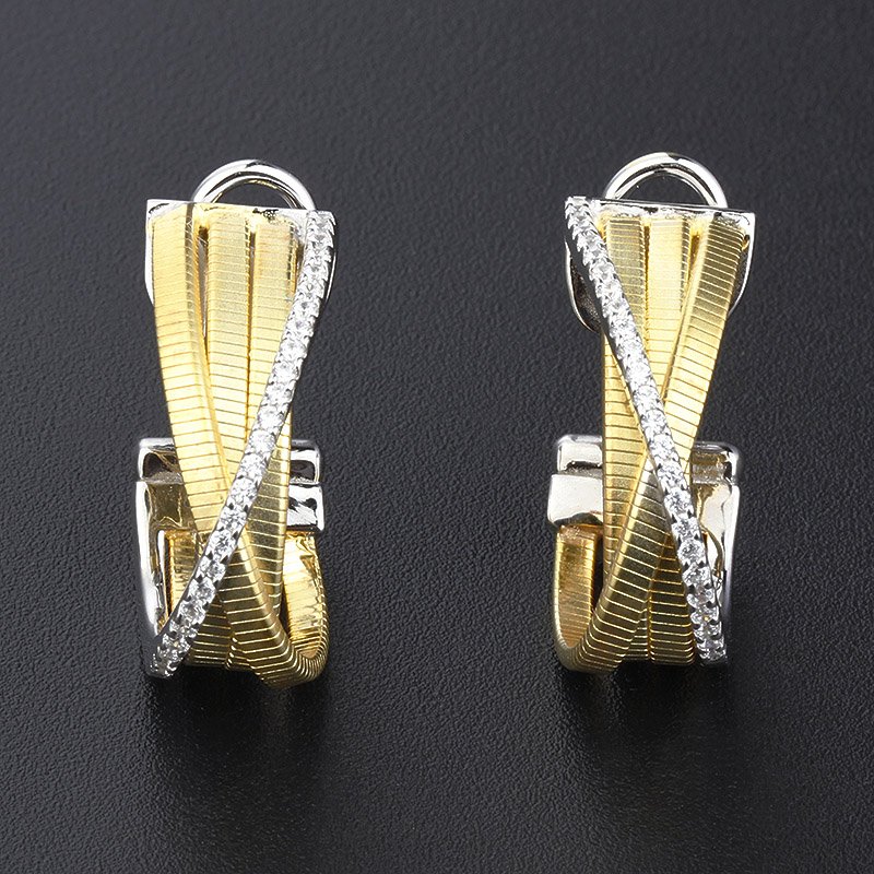 european jewelry s925 plated 18k gold cuff earring latest crossed italian rope custom brand silver ladies earrings with zirconia