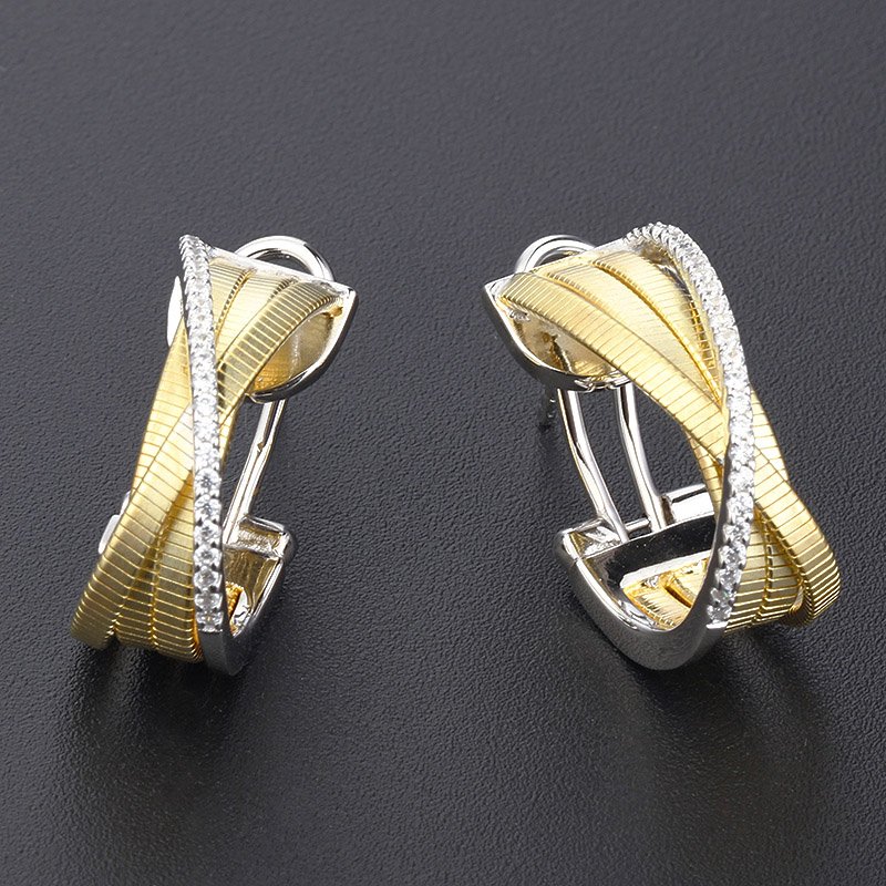 european jewelry s925 plated 18k gold cuff earring latest crossed italian rope custom brand silver ladies earrings with zirconia