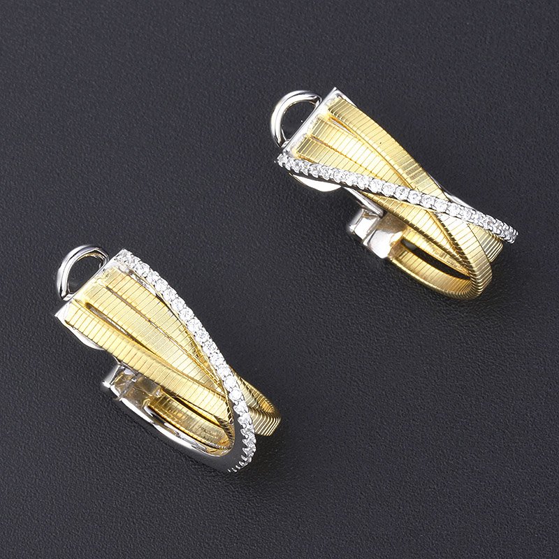 european jewelry s925 plated 18k gold cuff earring latest crossed italian rope custom brand silver ladies earrings with zirconia