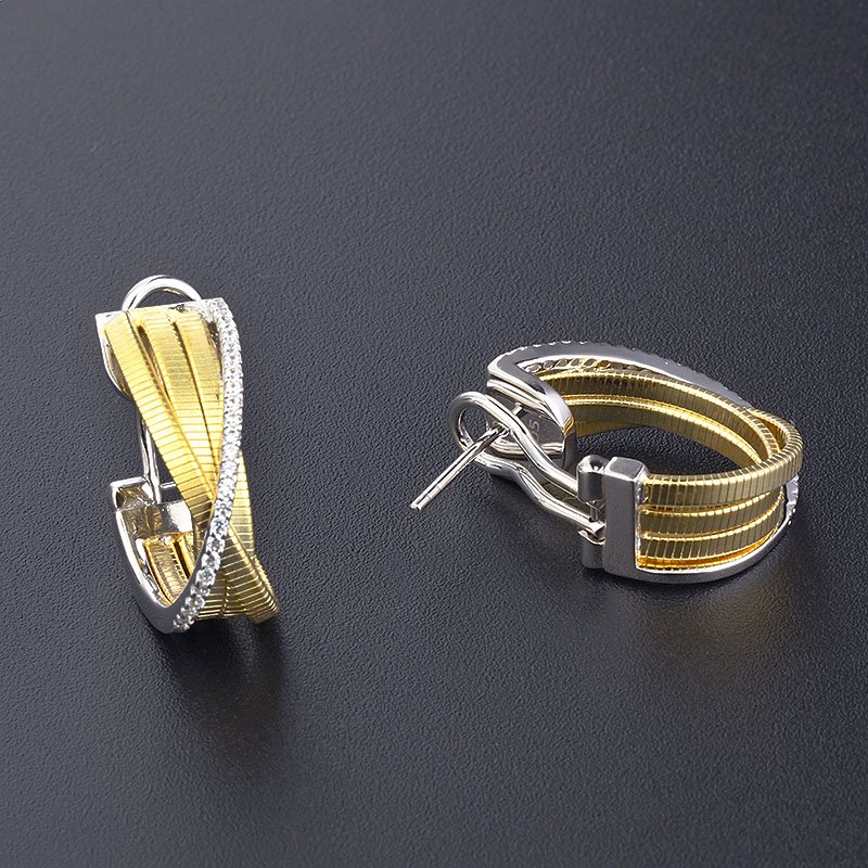 european jewelry s925 plated 18k gold cuff earring latest crossed italian rope custom brand silver ladies earrings with zirconia